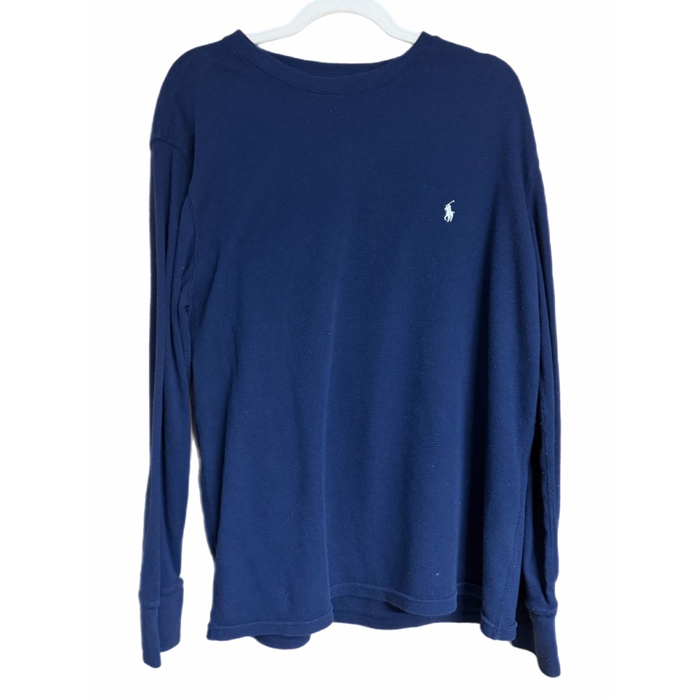 Polo Ralph Lauren Mens XL Navy Blue Waffle Knit Thermal Long Sleeve Pony Shirt